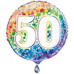 Folie Ballon gekleurd 50 jaar | Regenboog kleuren| Geschikt voor helium en lucht | 18 inch | 45.7 cm|